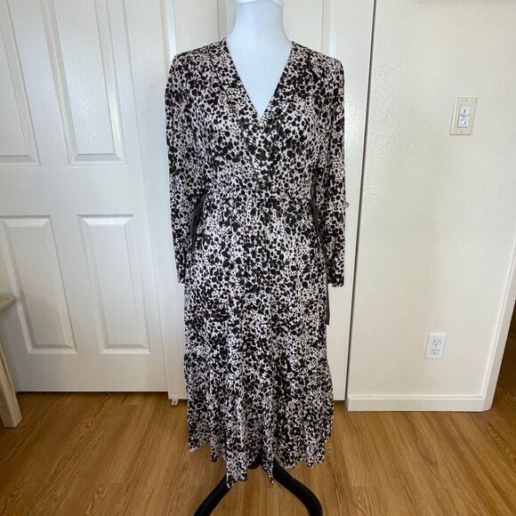 Xirena Leighton Animal Print Midi Slit V Neck Brown Dress Size Small - Picture 12 of 12